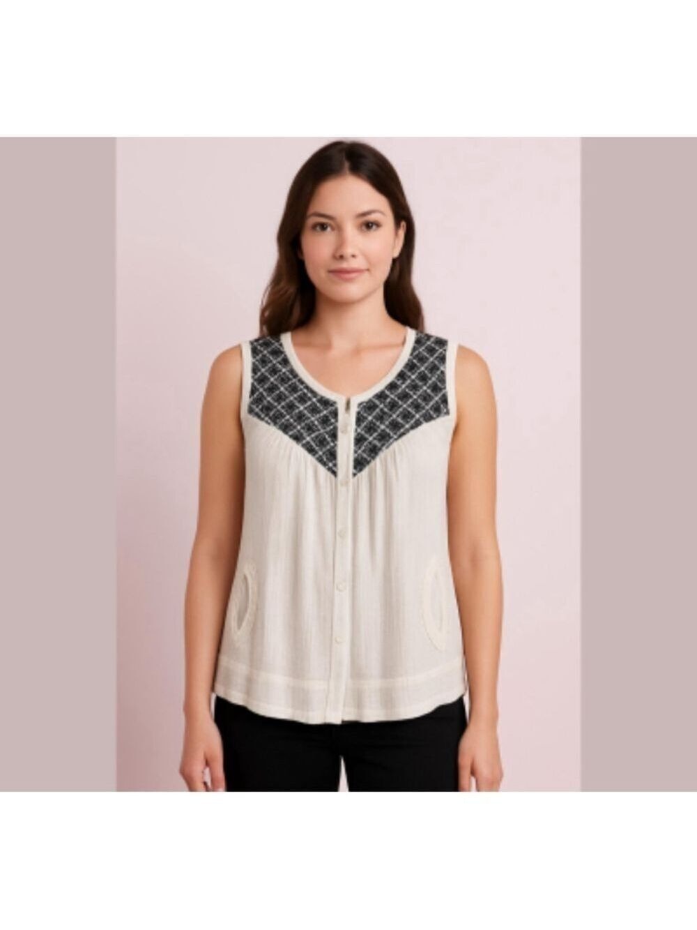 LUCKY BRAND - cotton top blouse vest cardigan Sz XS RUNS BIG